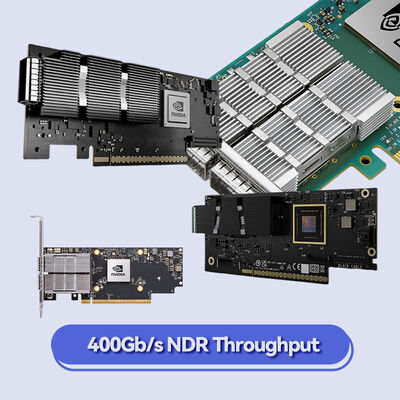 NVIDIA ConnectX-7 MCX755106AS-HEAT 400Gb/s Dual-Port InfiniBand & Ethernet Smart NIC con PCIe Gen5 también se utiliza para el procesamiento de datos.