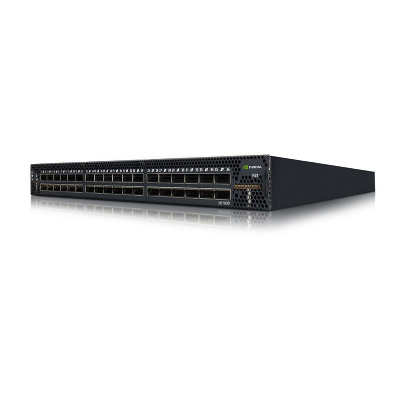 El sistema 36 QSFP28 de InfiniBand EDR 100Gb/S del interruptor de red de MSB7800-ES2F Mellanox vira 1U hacia el lado de babor