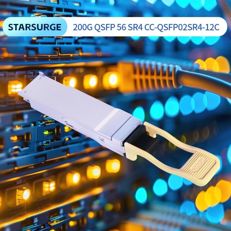 Solución de interconexión del centro de datos Transceptor óptico 200G QSFP56 SR4 con distancia de transmisión de 100m en fibra OM4