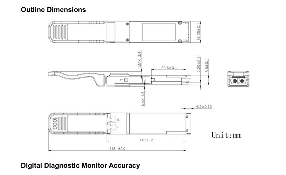 100G QSFP28 2km Transceptores de fibra óptica CWDM4 Ethernet Potencia de red ≤3.5W Mínimo a cobrar ≤3.5W Rango de 2km Original