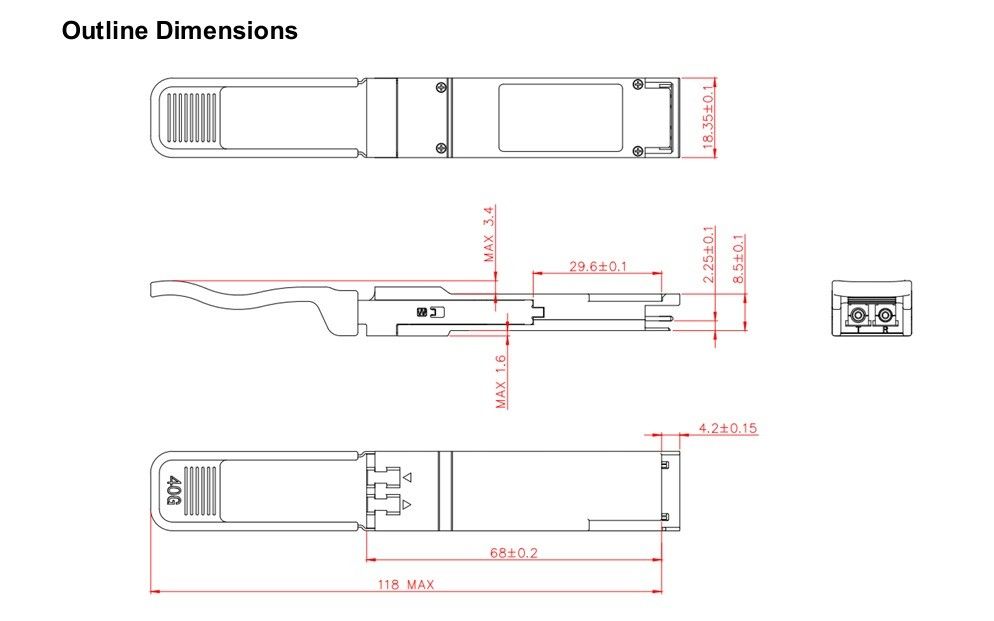 Distancia de transmisión 10km 40Gb/s QSFP LR4 Transceptor óptico 1277.5nm 10km Duplex LC para equipos de fibra óptica de velocidad