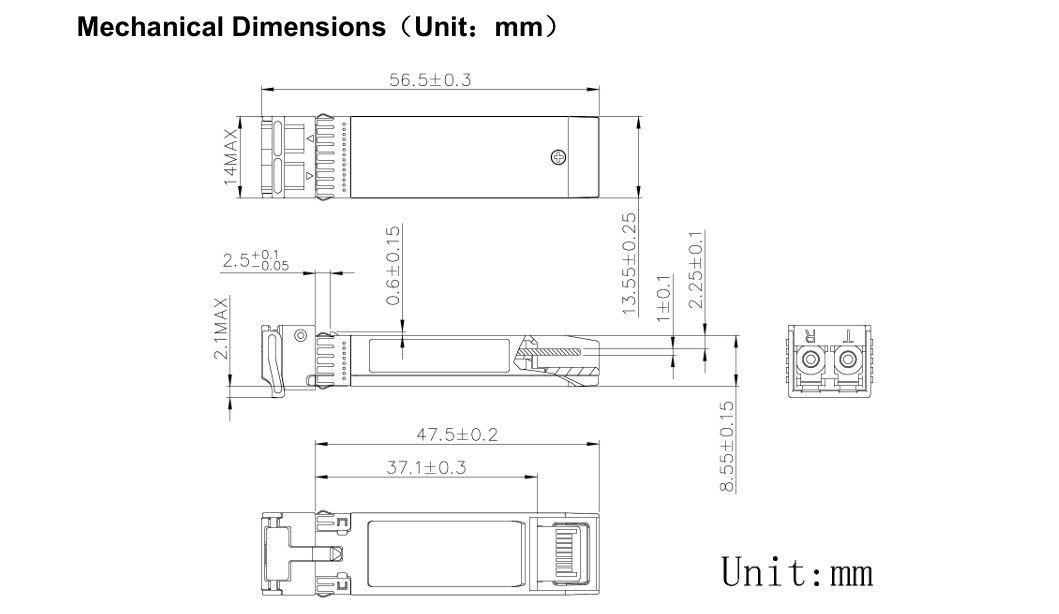 Tecnología de enfriamiento 1550nm 40km ER/EW LC Duplex Industrial Temperatura -40-85°C 1.5W RoHS CE FCC Compatible 10G SFP módulo de transceptor
