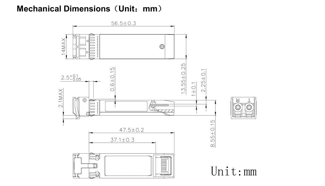 Modulo 10G SFP Ethernet Transceptor de fibra óptica 80km 11.3Gbps Tiempo 1 año Tasa de datos Hasta 11.3Gbps