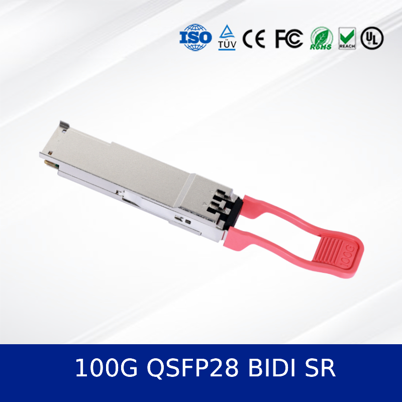 Módulo transceptor óptico QSFP28 BIDI SR de 100G, diseño de doble longitud de onda de alta densidad y bajo consumo