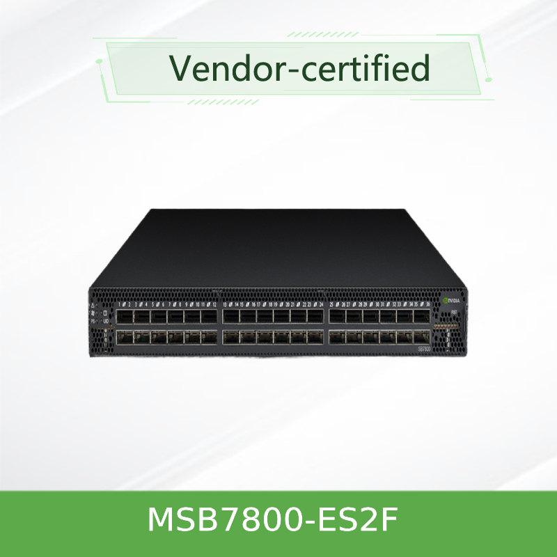 El sistema 36 QSFP28 de InfiniBand EDR 100Gb/S del interruptor de red de MSB7800-ES2F Mellanox vira 1U hacia el lado de babor