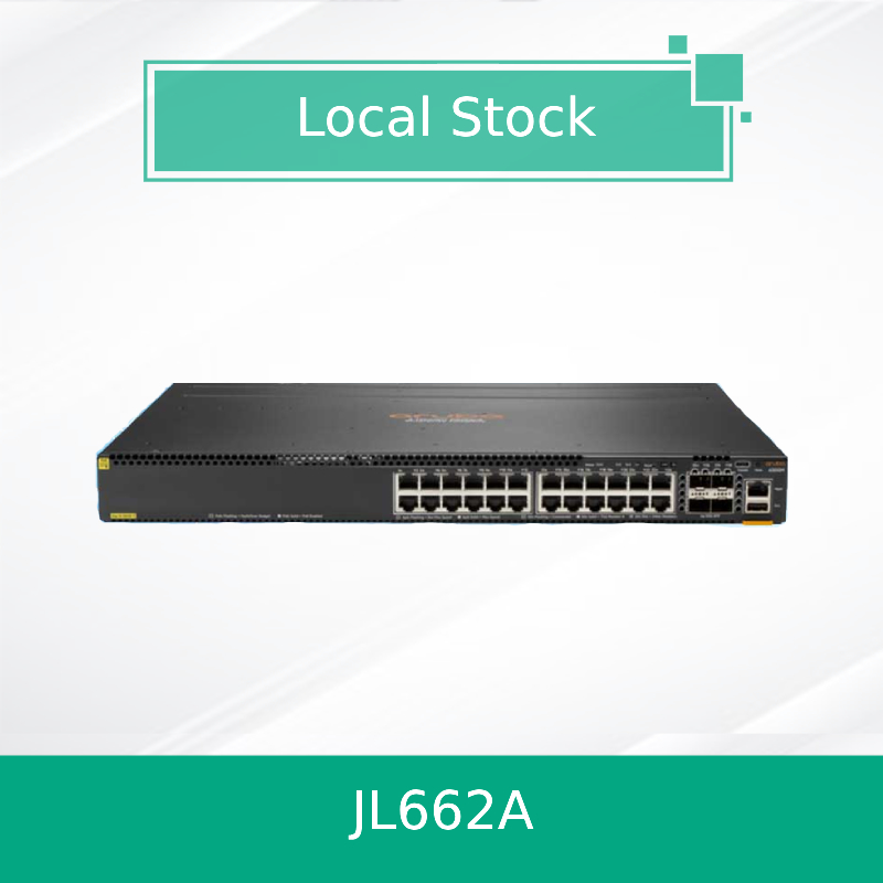 Switch HPE Aruba Networking CX 6300M de 24 puertos 1 GbE Clase 4 PoE y 4 puertos SFP56 (JL662A)